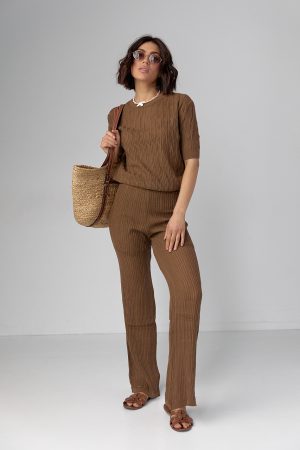 Жіночий костюм з ажурної в'язки - коричневий цвет, ONE SIZE (є розміри)