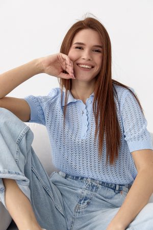 Ажурне поло з хвилеподібним коміром - блакитний цвет, ONE SIZE (є розміри)