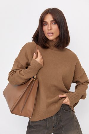 Жіночий гольф oversize - коричневий цвет, ONE SIZE (є розміри)