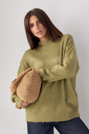 Жіночий джемпер із пухнастої пряжі - хакі цвет, ONE SIZE (є розміри)