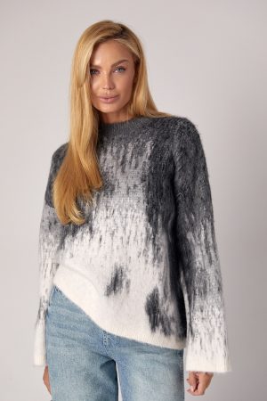 Кофта з ворсистої пряжі із абстрактним візерунком - сірий цвет, ONE SIZE (є розміри)