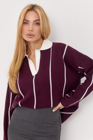 Жіноча кофта поло у вертикальну смужку - бордо цвет, ONE SIZE (є розміри)