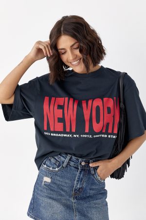 Футболка oversize з написом New York - чорний цвет, ONE SIZE (є розміри)