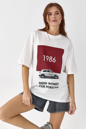 Жіноча футболка з принтом Porsche - білий цвет, ONE SIZE (є розміри)