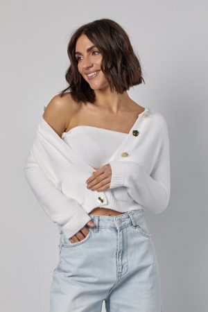 Жіночий короткий кардиган із топом - білий цвет, ONE SIZE (є розміри)