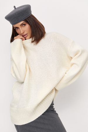 Жіноча в'язана кофта oversize - кремовий цвет, ONE SIZE (є розміри)