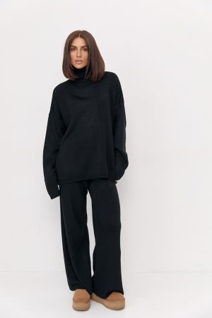 Теплий жіночий в'язаний костюм oversize - чорний цвет, ONE SIZE (є розміри)
