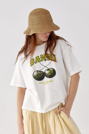 Футболка з написом Ganni - білий цвет, ONE SIZE (є розміри)
